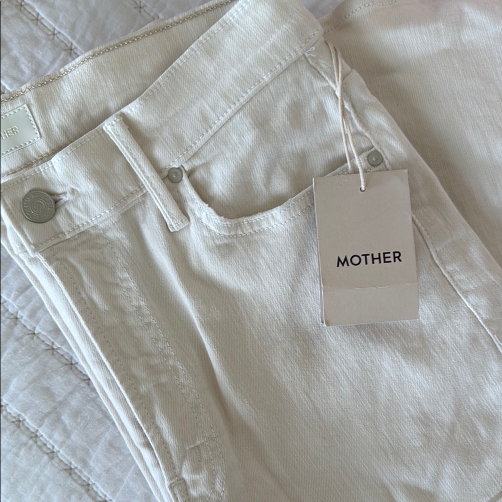 MOTHER Cream Cargo Distressed Relaxed Fit Jeans